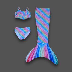 SHEIN Little Girls' sz 5 Long Sleeve 3PC Swimsuit Bikini & Mermaid Tail